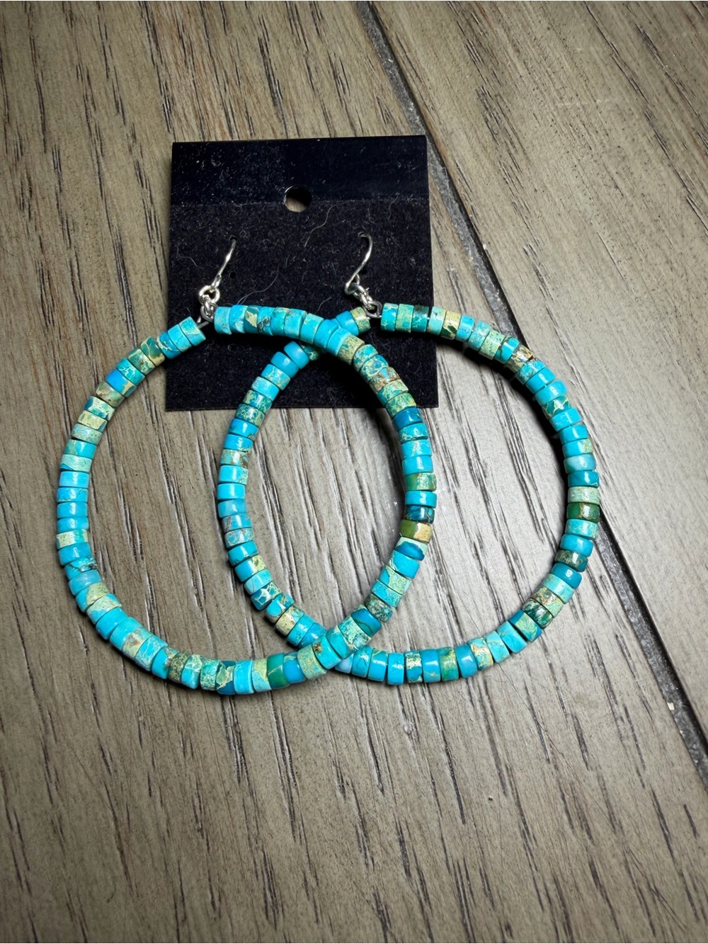 Turquoise Beaded Hoop Earrings - Women Jewelry